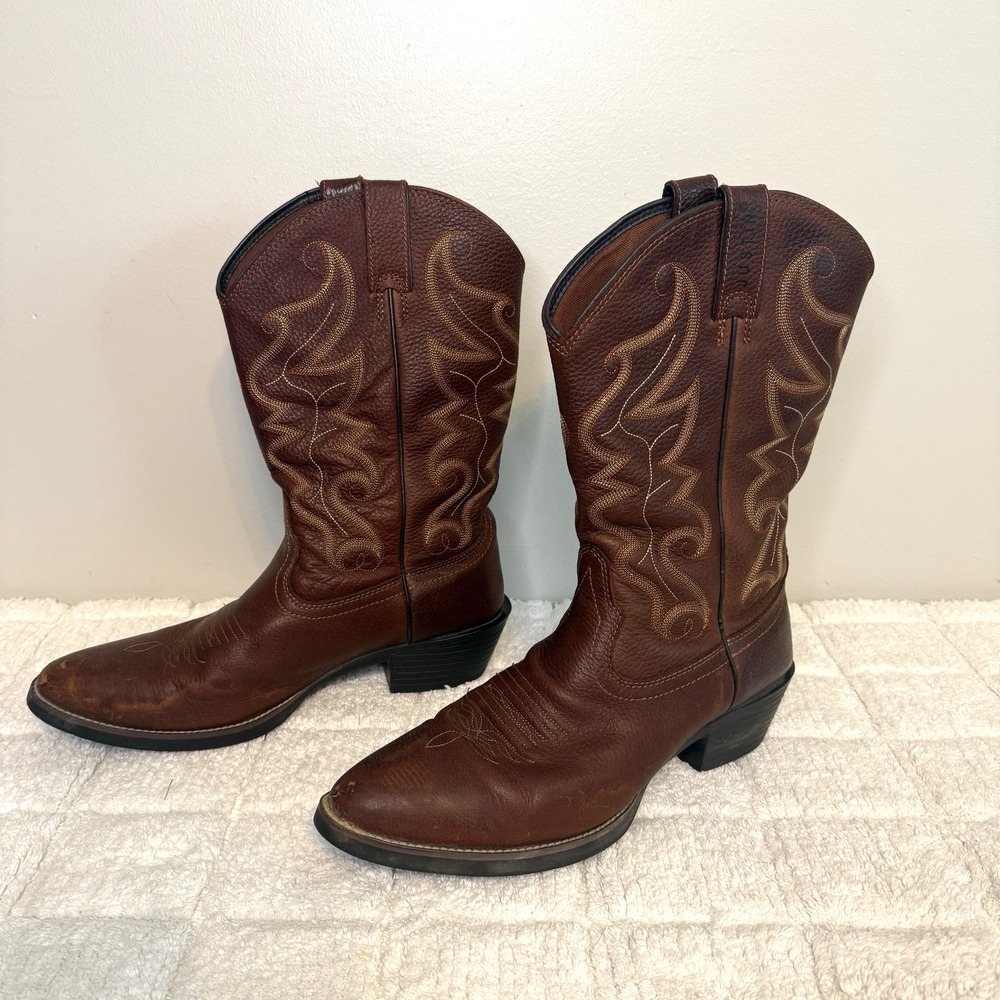 Justin Leather Mens Cowboy Boots Size 13D Pull On Americana Rustic Western 2565